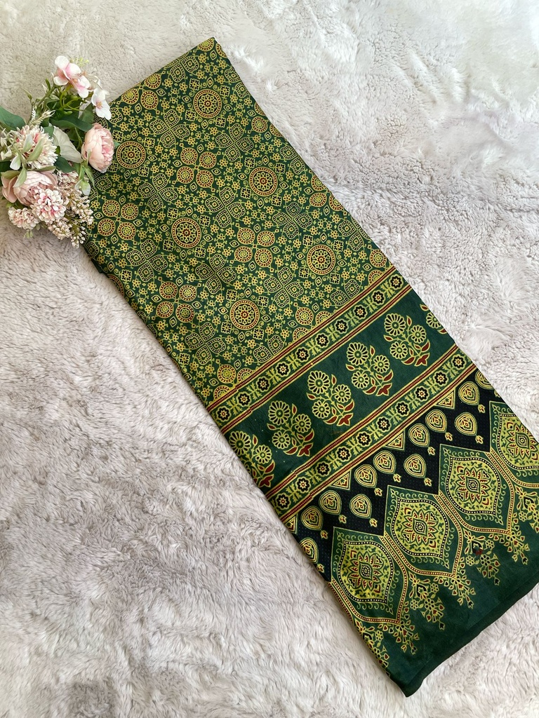 Ajrakh Handblock Printed Mashru Silk Fabric 4215