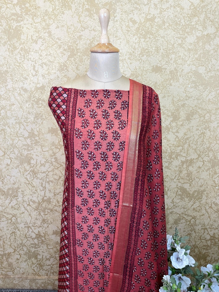 Ajrakh Maheshwari Silk Cotton Top And Dupatta 4558