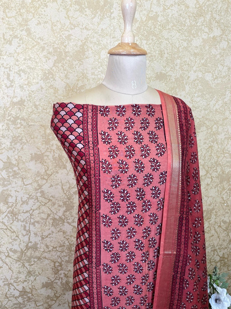 Ajrakh Maheshwari Silk Cotton Top And Dupatta 4558