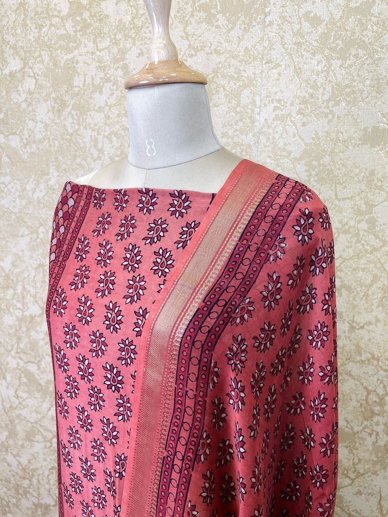 Ajrakh Maheshwari Silk Cotton Top And Dupatta 4558
