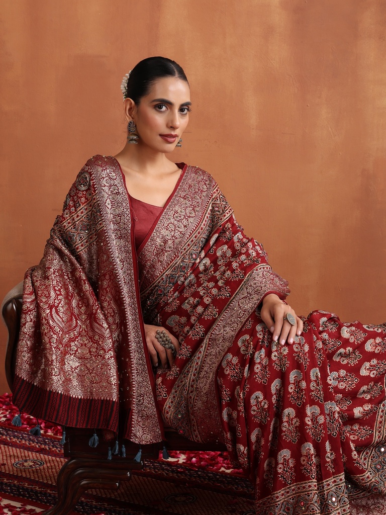 Premium Ajrakh Silk Saree 5036