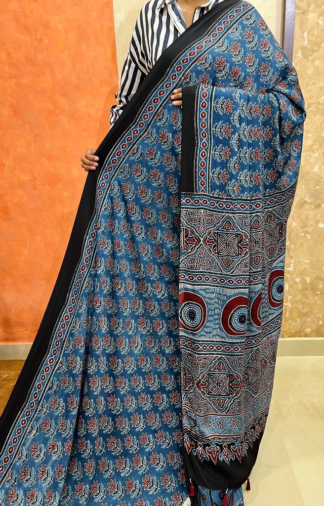 Premium Ajrakh Modal Silk Saree 5033