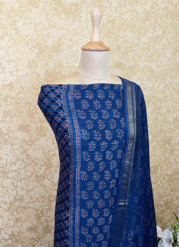 Ajrakh Maheshwari Silk Cotton Top And Dupatta 4558