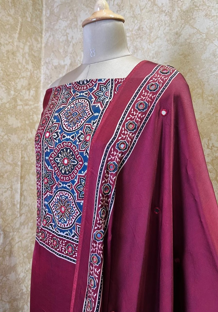 Premium Ajrakh Modal Silk Top and Dupatta Sets 5012