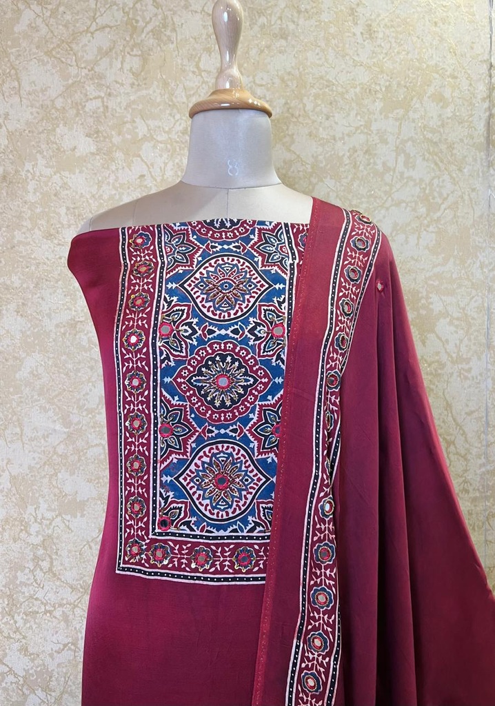 Premium Ajrakh Modal Silk Top and Dupatta Sets 5012