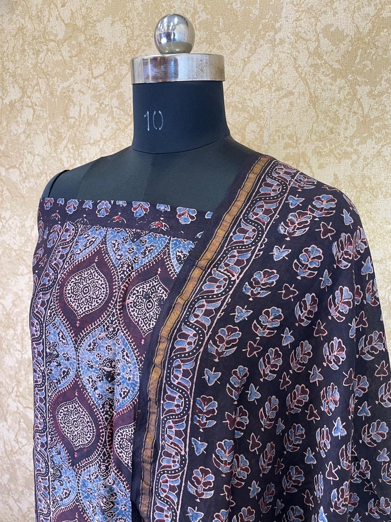 Ajrakh Chanderi Silk Cotton Top And Dupatta 4246