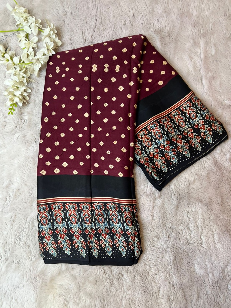 Premium Ajrakh Bandhani Saree 4244