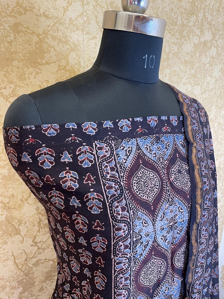 Ajrakh Chanderi Silk Cotton Top And Dupatta 4246