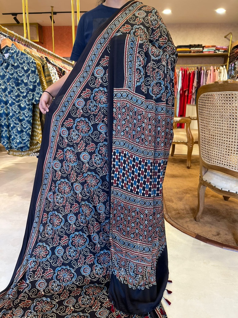 Premium Ajrakh Modal Silk Saree 5033