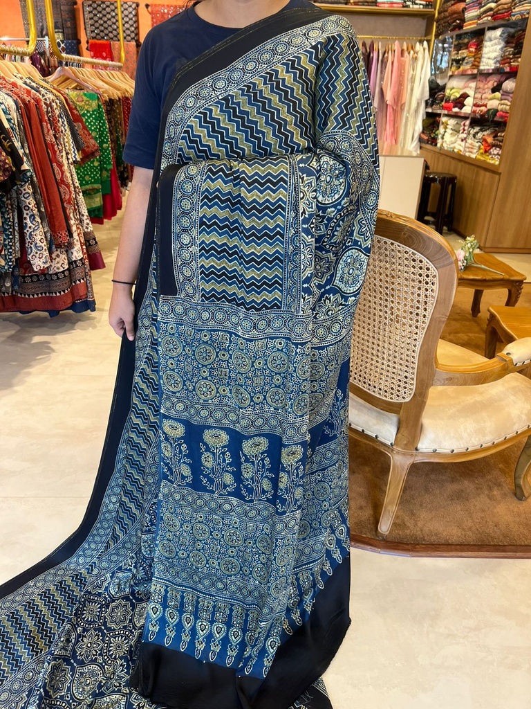 Premium Ajrakh Modal Silk Saree 5033