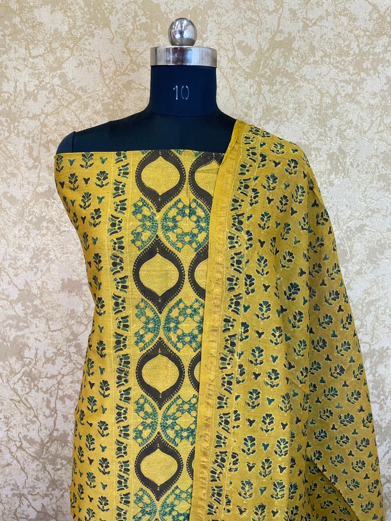 Ajrakh Chanderi Silk Cotton Top And Dupatta 4246