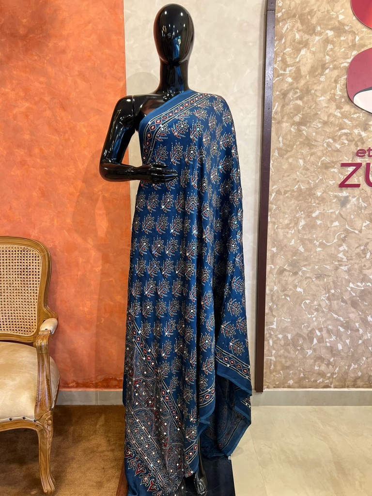 Ajrakh Mirror work  Silk Dupatta 5035 