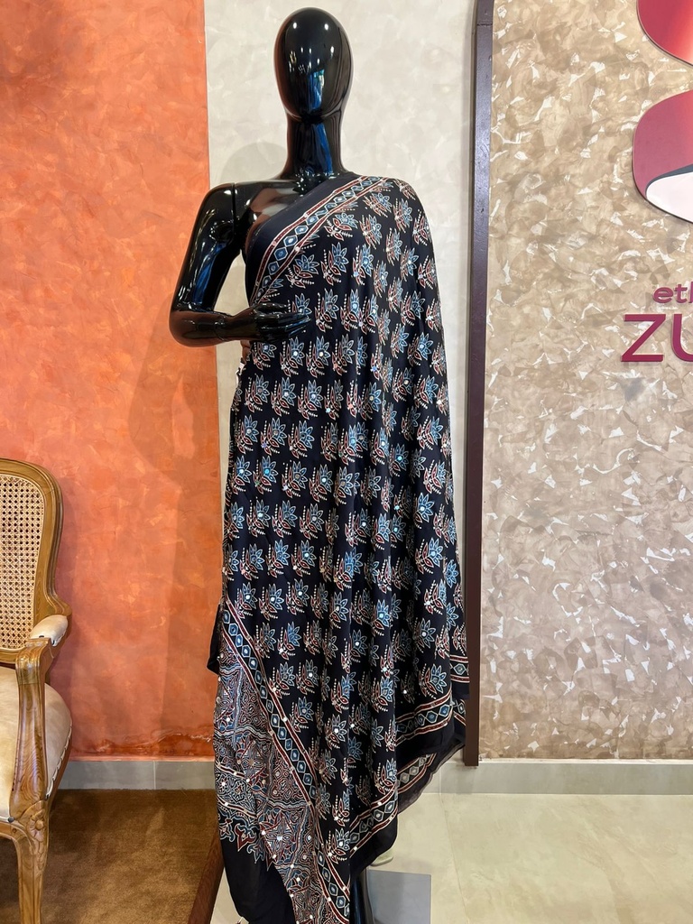 Ajrakh Mirror work  Silk Dupatta 5035 