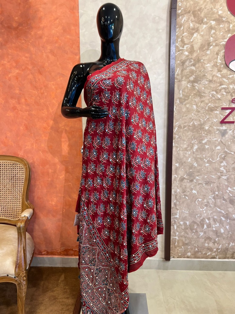 Ajrakh Mirror work  Silk Dupatta 5035 