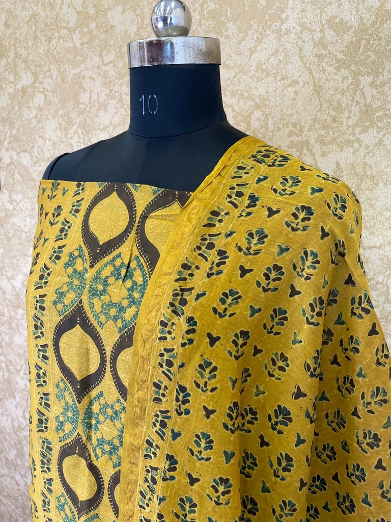 Ajrakh Chanderi Silk Cotton Top And Dupatta 4246