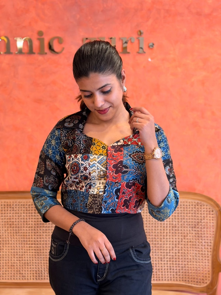 Ajrakh Mashru Silk  Crop Top 5053