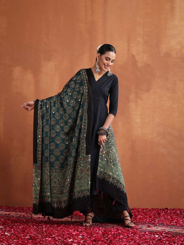 Ajrakh Mirror work  Silk Dupatta 5035 