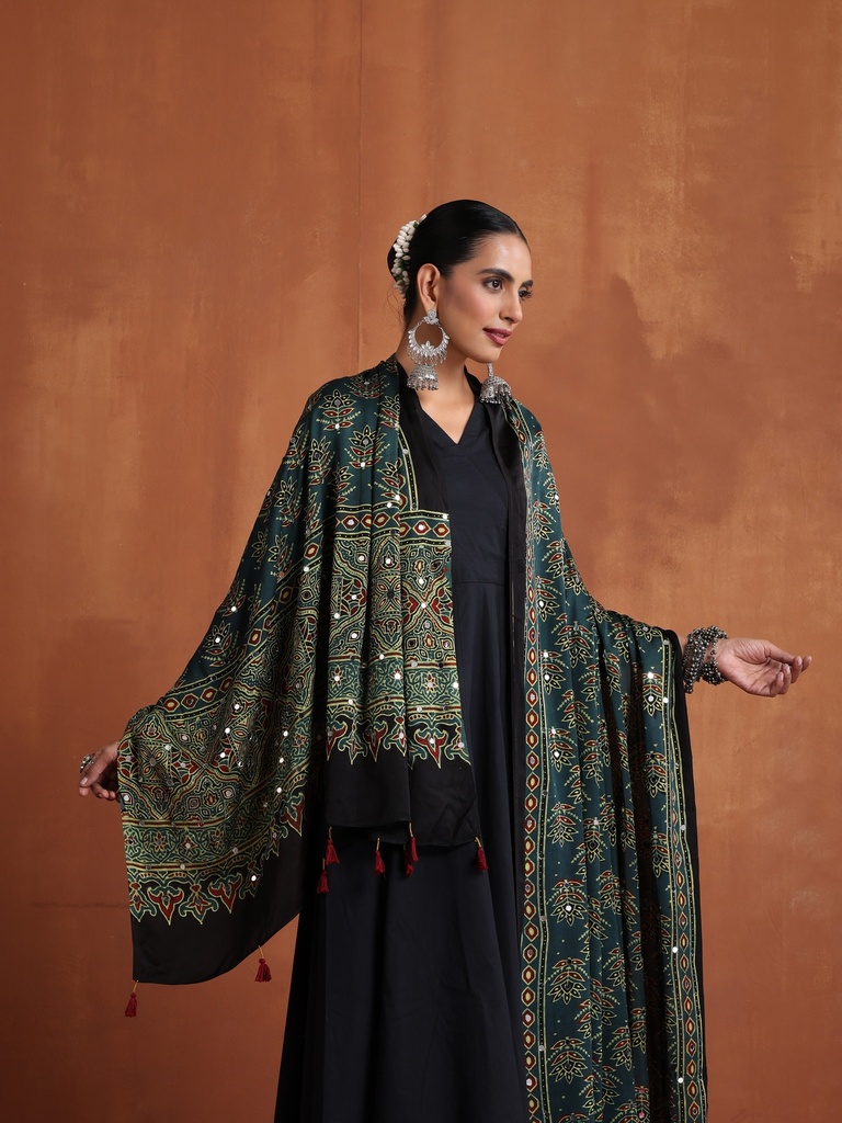 Ajrakh Mirror work  Silk Dupatta 5035 