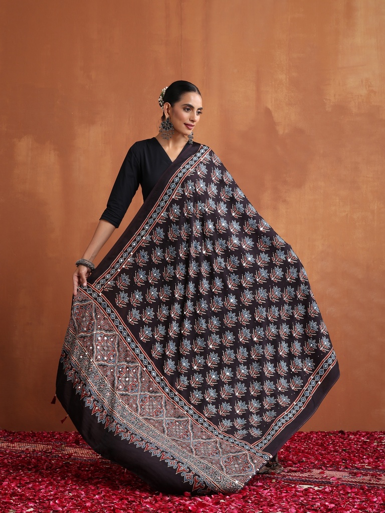 Ajrakh Mirror work  Silk Dupatta 5035 