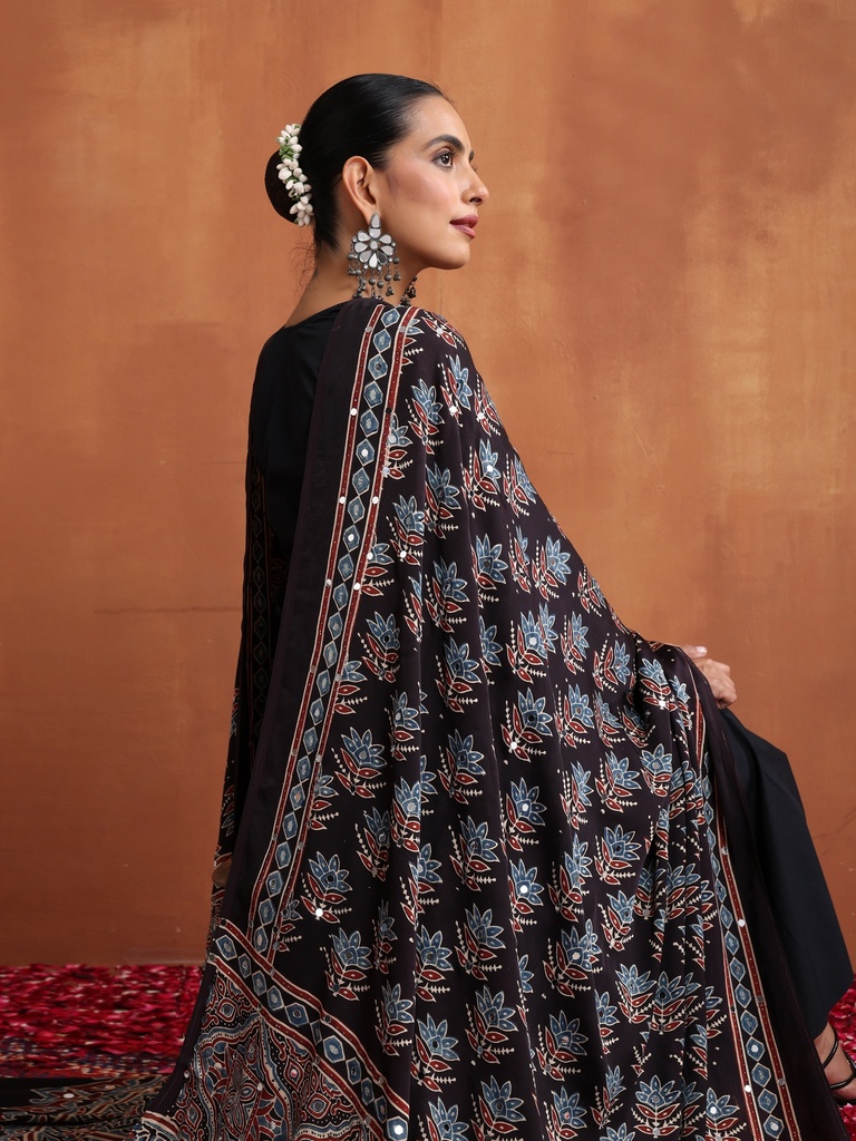Ajrakh Mirror work  Silk Dupatta 5035 