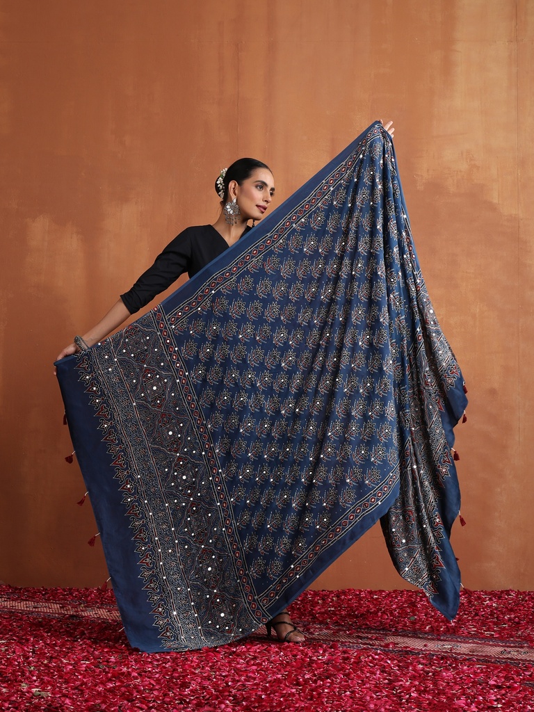 Ajrakh Mirror work  Silk Dupatta 5035 