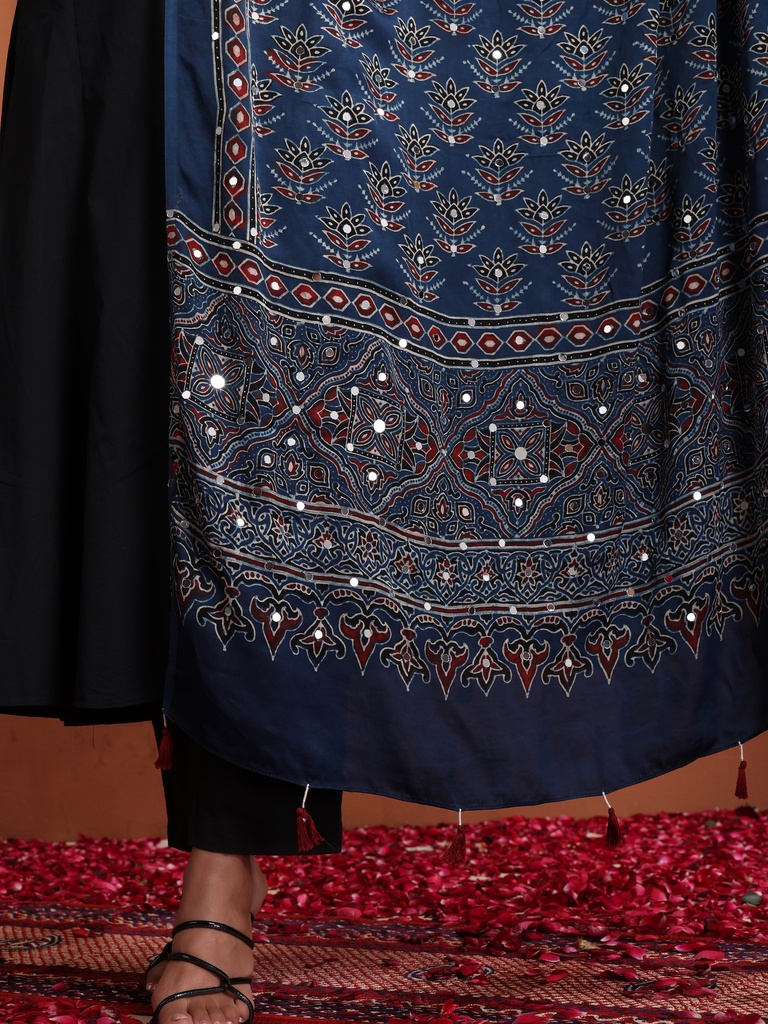 Ajrakh Mirror work  Silk Dupatta 5035 