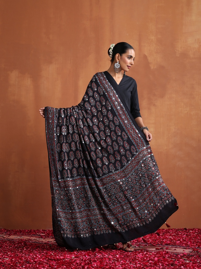 Ajrakh Handwork Silk Dupatta 5035
