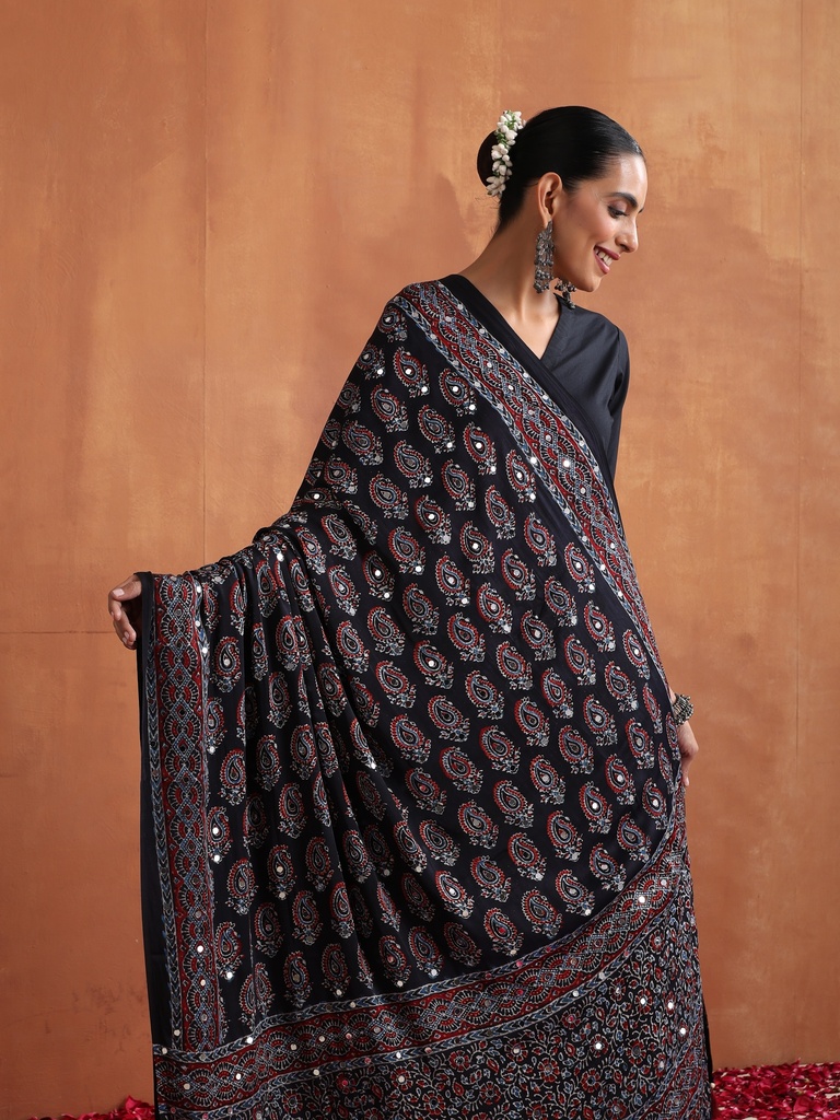 Ajrakh Handwork Silk Dupatta 5035