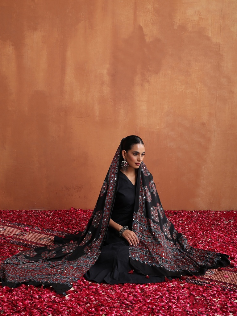 Ajrakh Handwork Silk Dupatta 5035