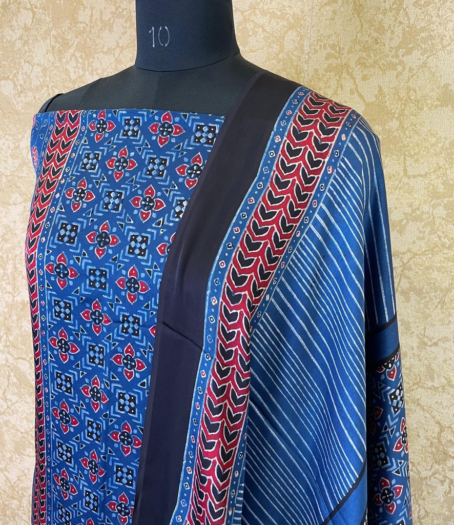 Ajrakh Modal Silk Top and Dupatta Set 5048