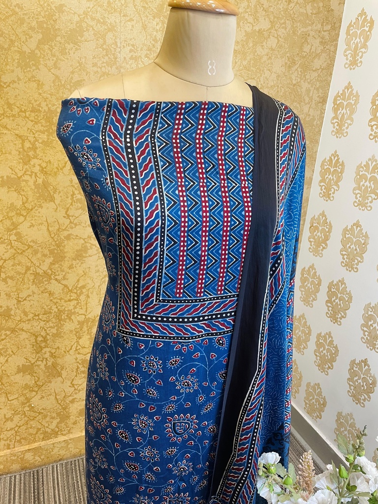 Ajrakh Modal Silk Top and Dupatta Set 5048