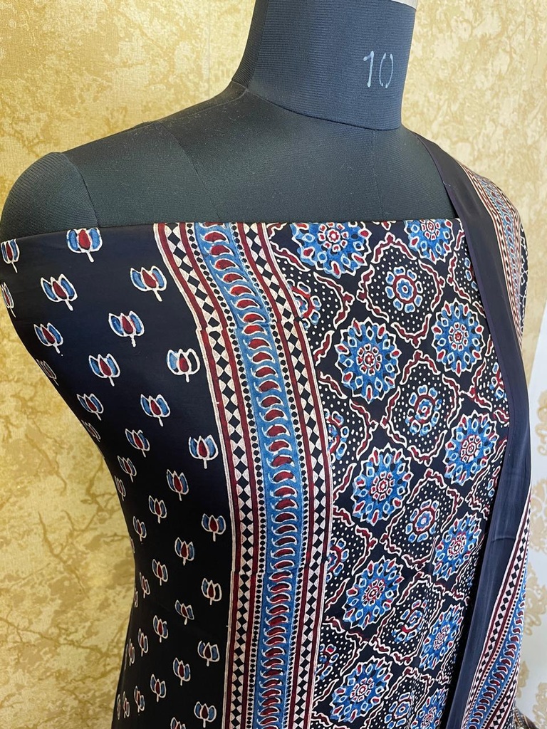 Ajrakh Modal Silk Top and Dupatta Set 5048