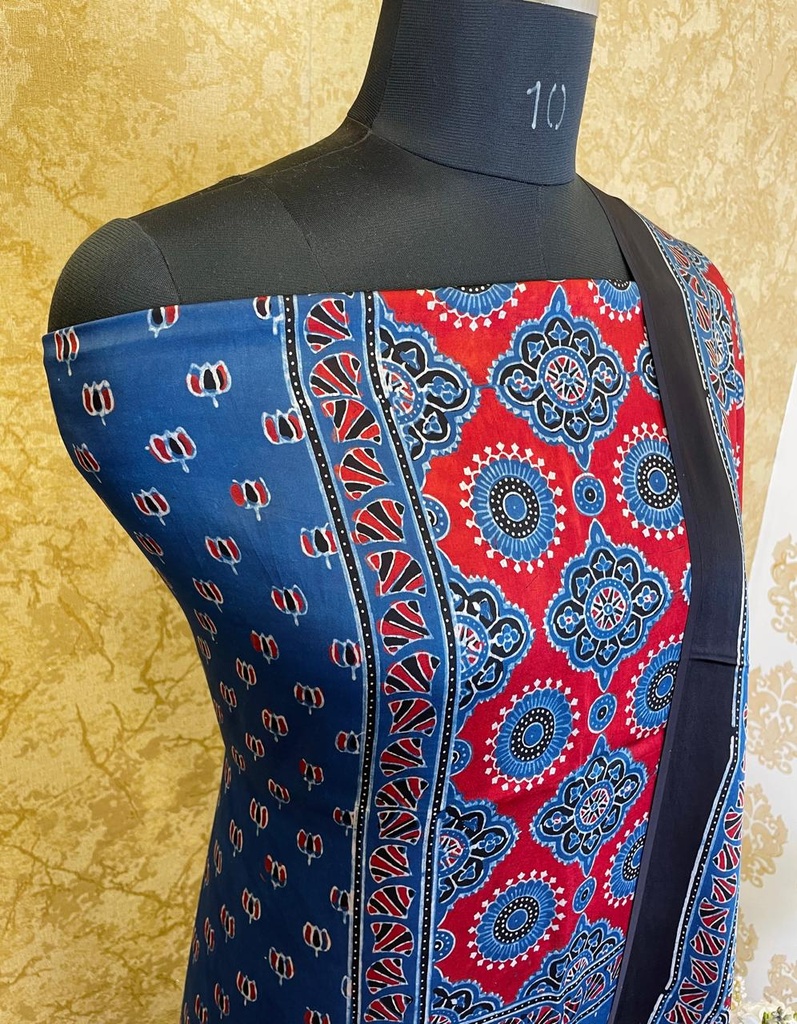 Ajrakh Modal Silk Top and Dupatta Set 5048
