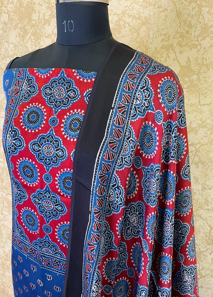 Ajrakh Modal Silk Top and Dupatta Set 5048