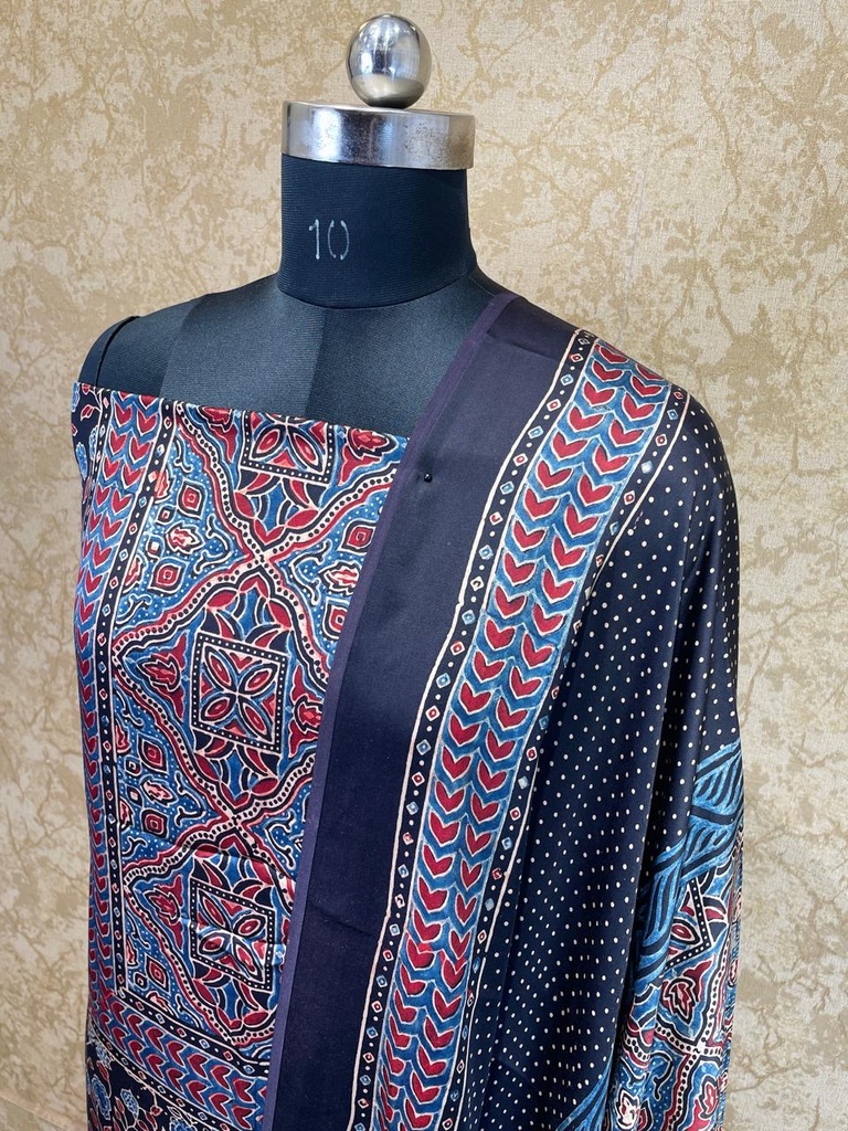 Ajrakh Modal Silk Top and Dupatta Set 5048