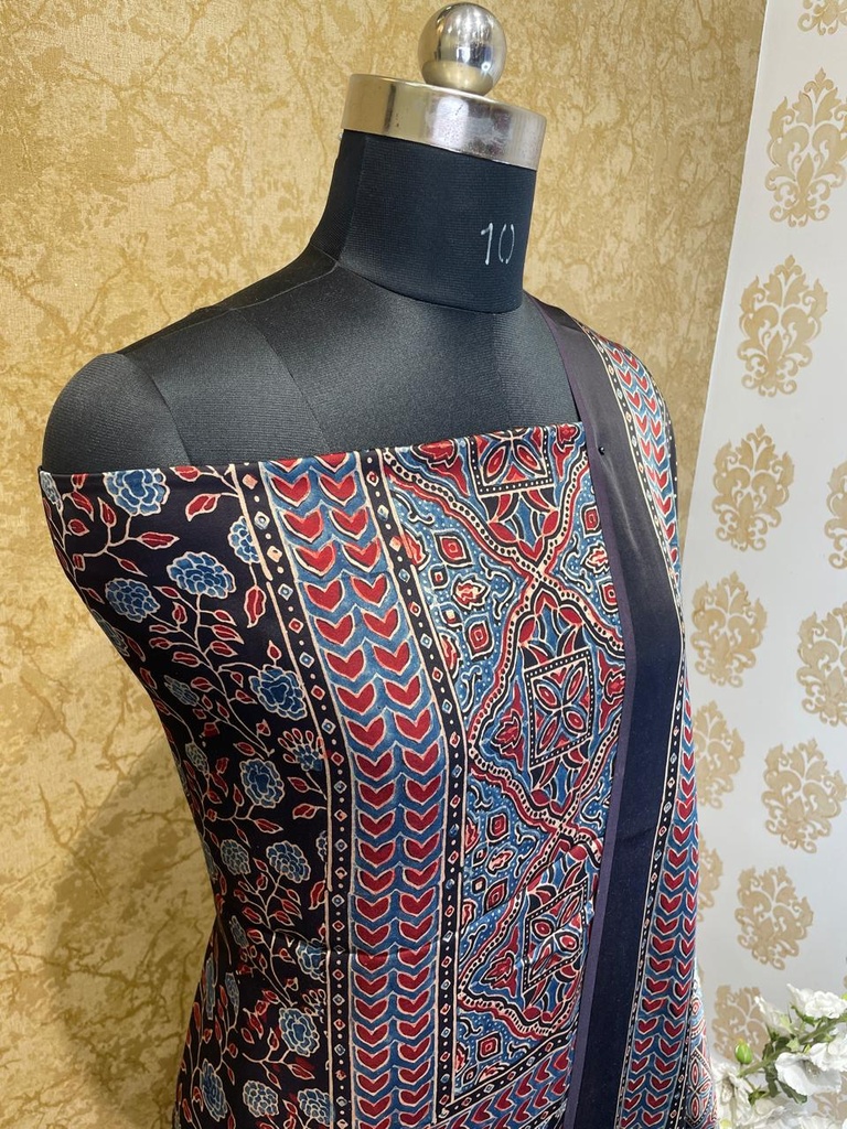 Ajrakh Modal Silk Top and Dupatta Set 5048