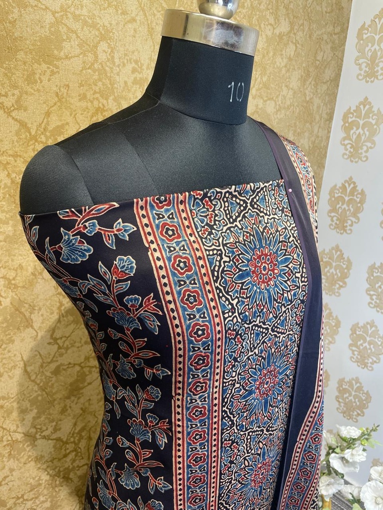 Ajrakh Modal Silk Top and Dupatta Set 5048