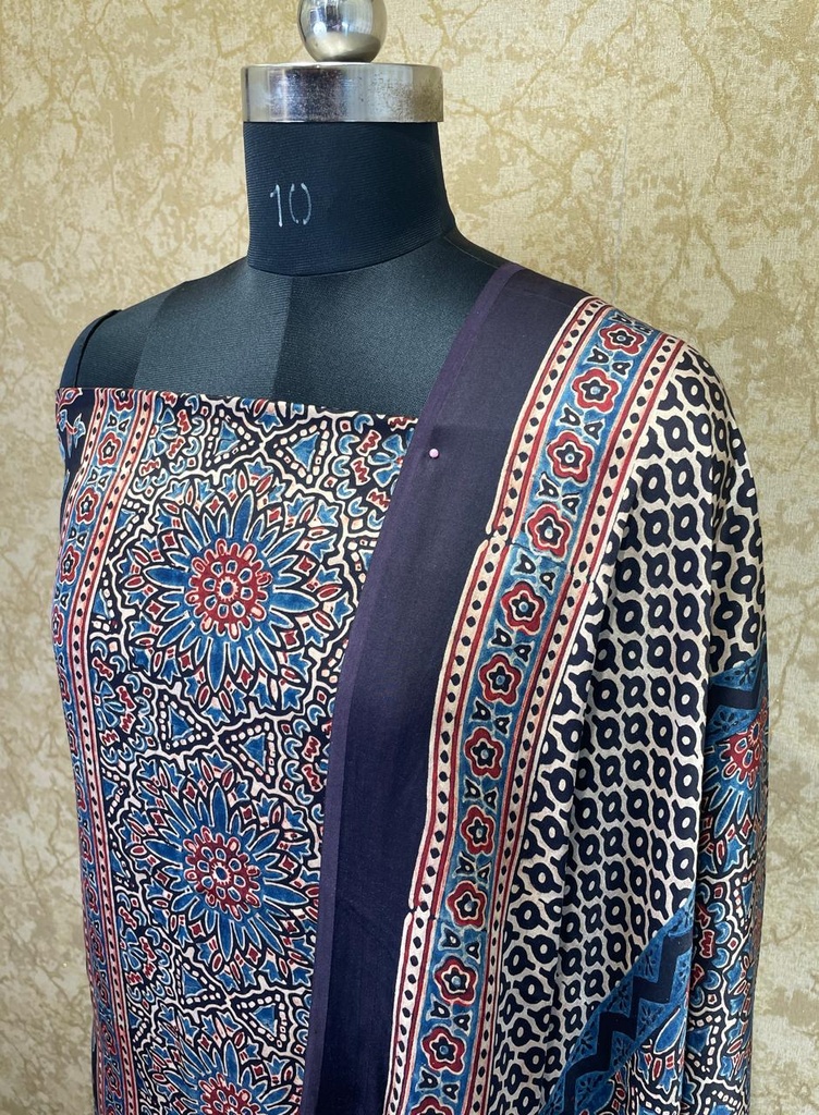Ajrakh Modal Silk Top and Dupatta Set 5048