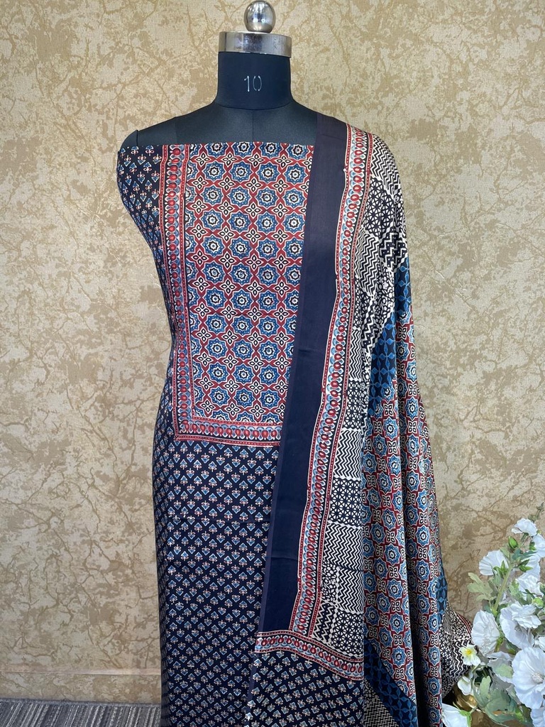Ajrakh Modal Silk Top and Dupatta Set 5048