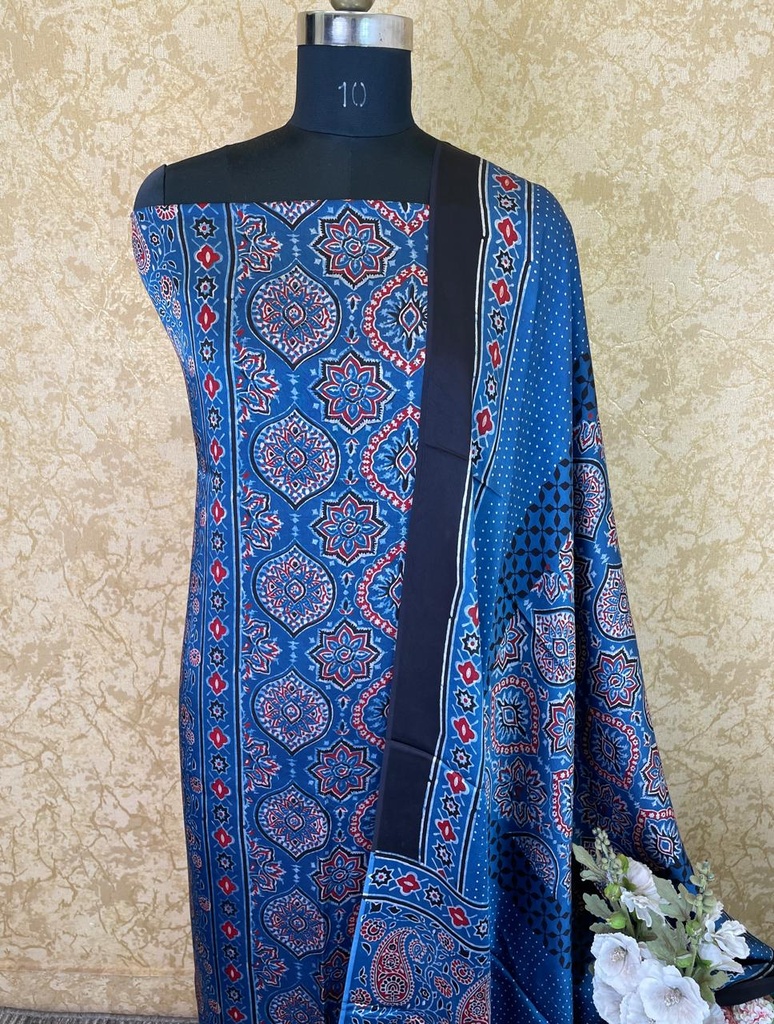 Ajrakh Modal Silk Top and Dupatta Set 5048