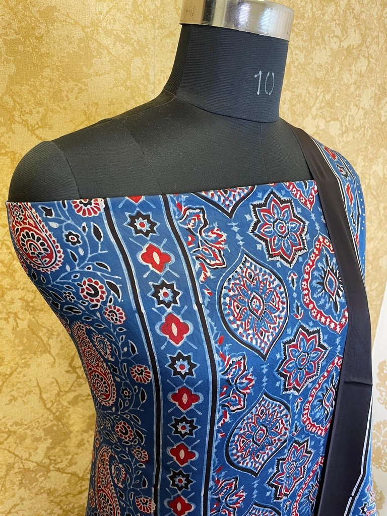 Ajrakh Modal Silk Top and Dupatta Set 5048