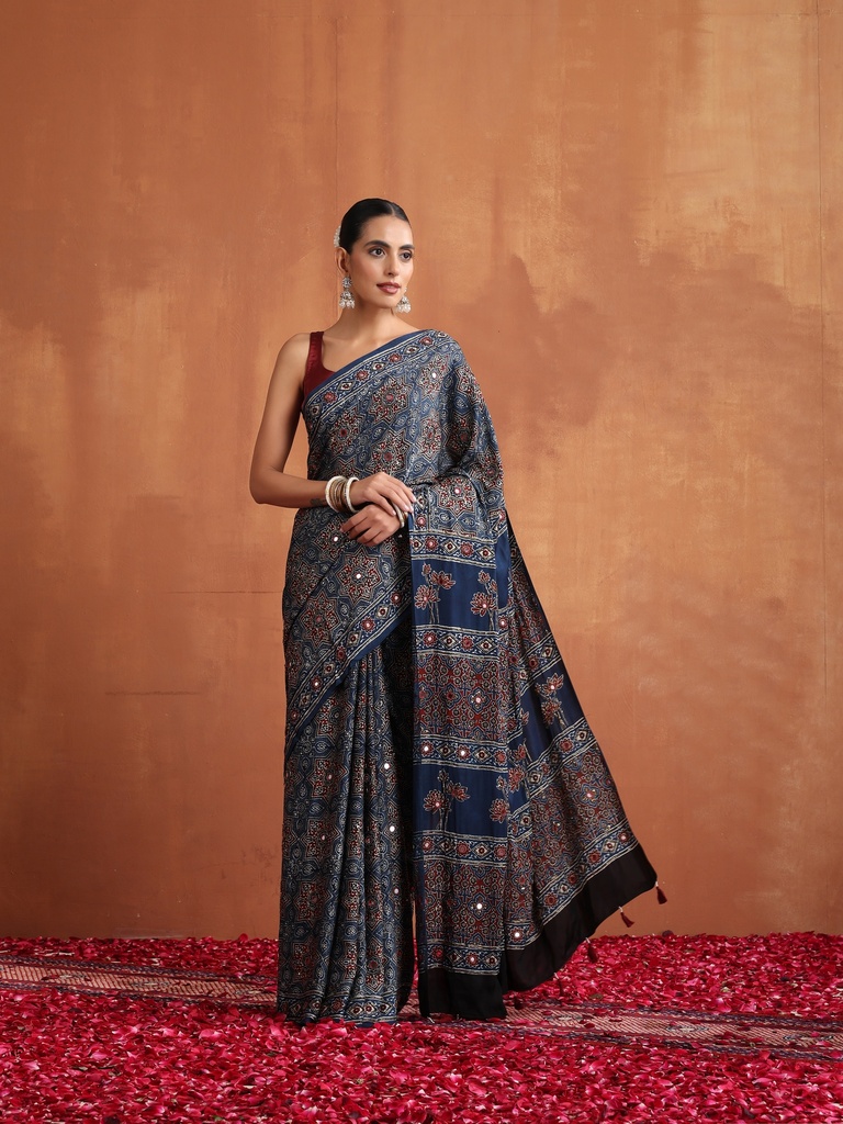 Designer Ajrakh Modal Saree 5036