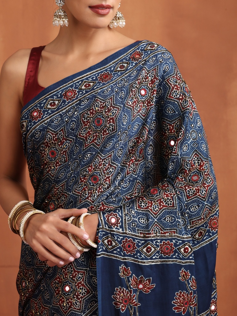 Designer Ajrakh Modal Saree 5036