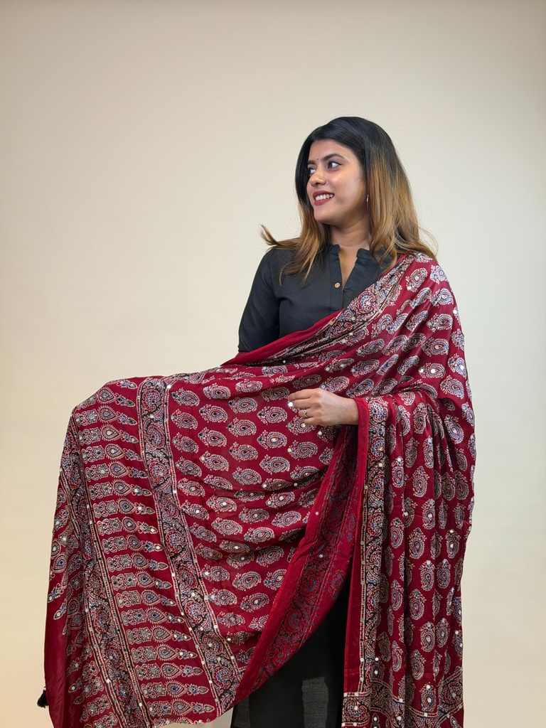 Ajrakh Modal Mirror Work Dupatta 5035