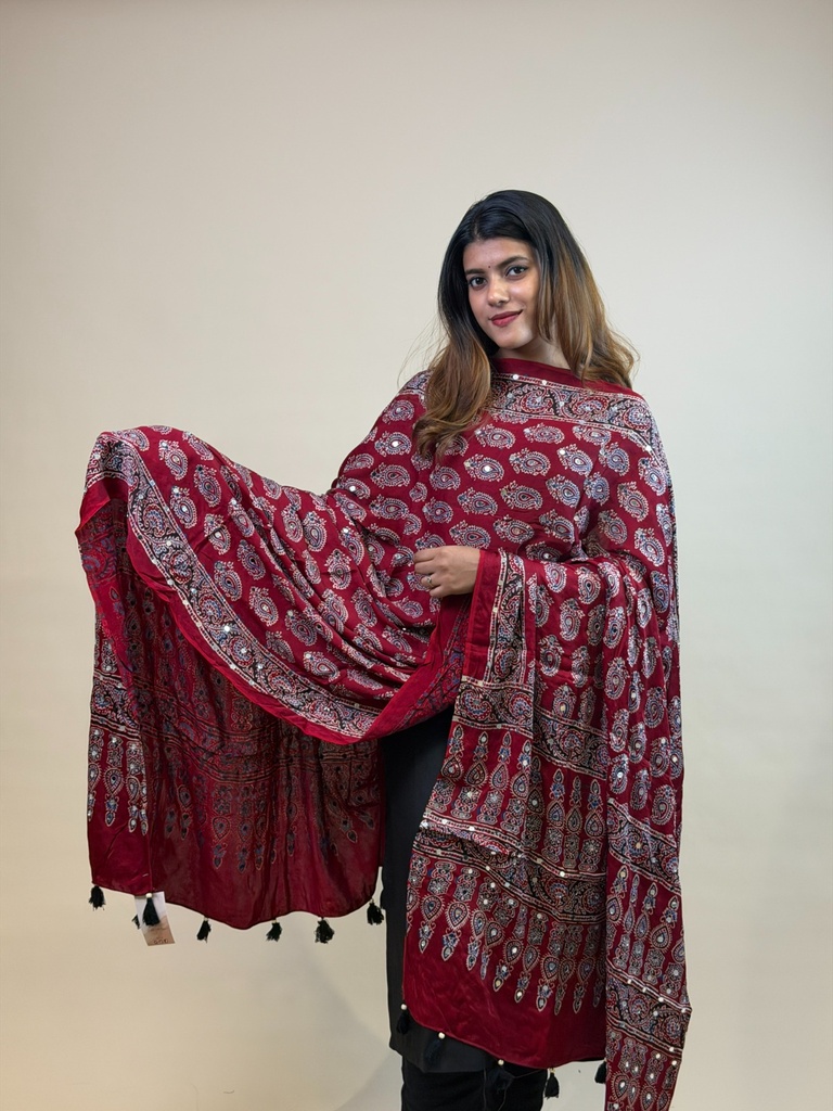 Ajrakh Modal Mirror Work Dupatta 5035