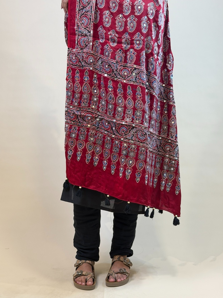 Ajrakh Modal Mirror Work Dupatta 5035