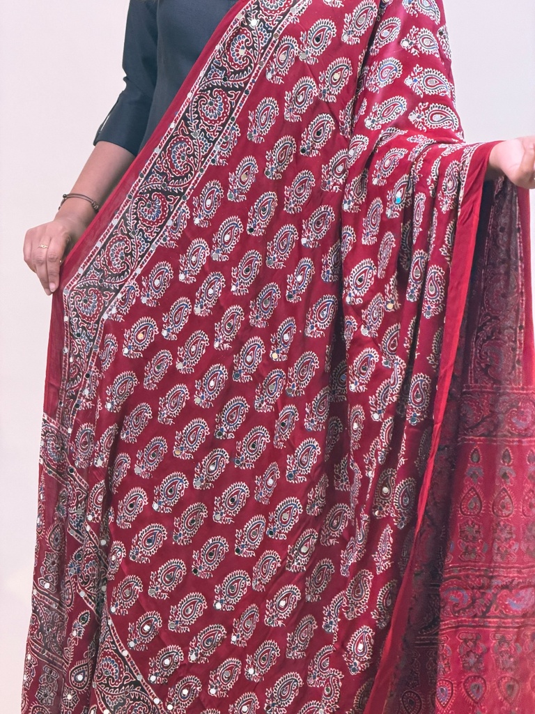 Ajrakh Modal Mirror Work Dupatta 5035