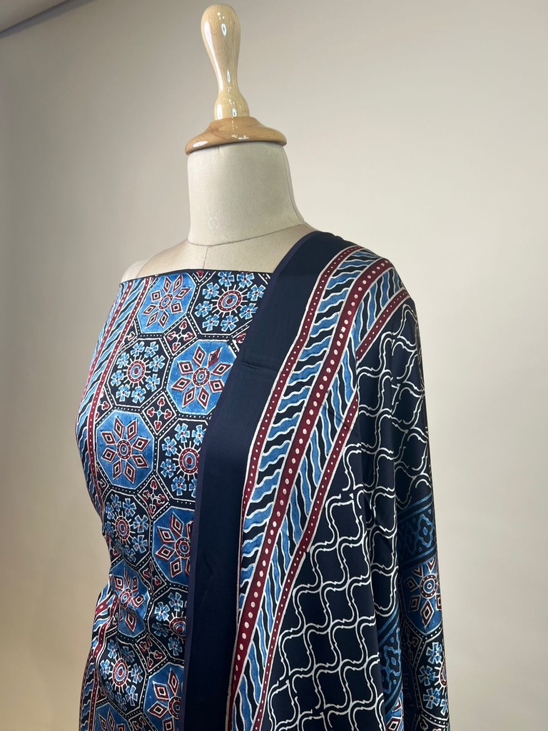 Ajrakh Modal Silk Top and Dupatta Set 5048