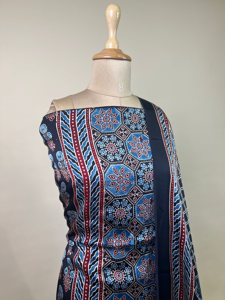 Ajrakh Modal Silk Top and Dupatta Set 5048