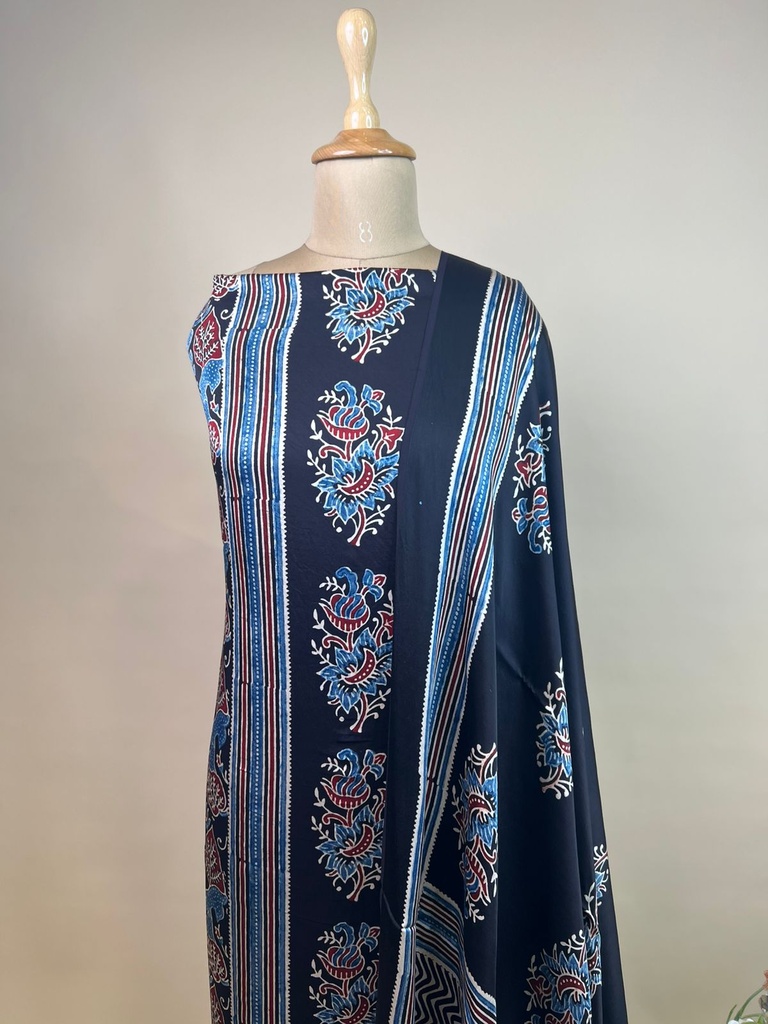 Ajrakh Modal Silk Top and Dupatta Set 5048